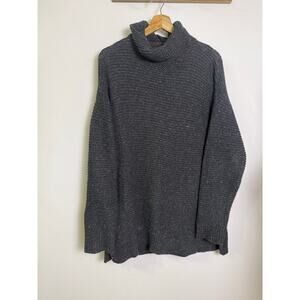Lands End Cotton Blend Black Chunky Knit Sweater Long women’s Sz M